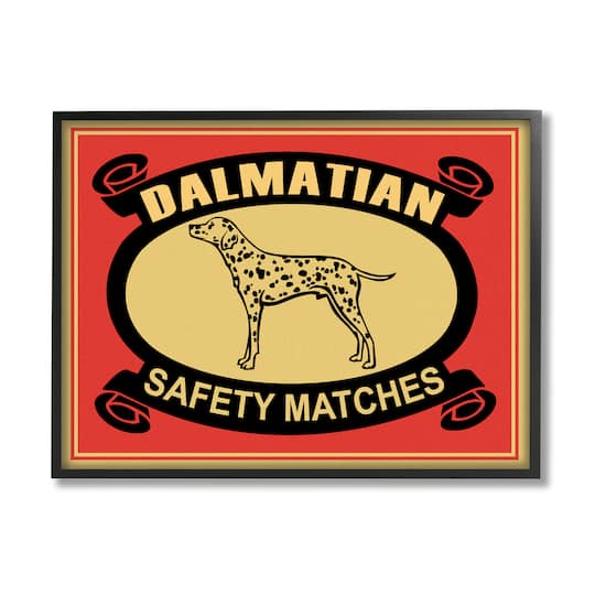 Stupell Industries Vintage Dalmatian Safety Matches Illustration Red Yellow in Frame Wall Art